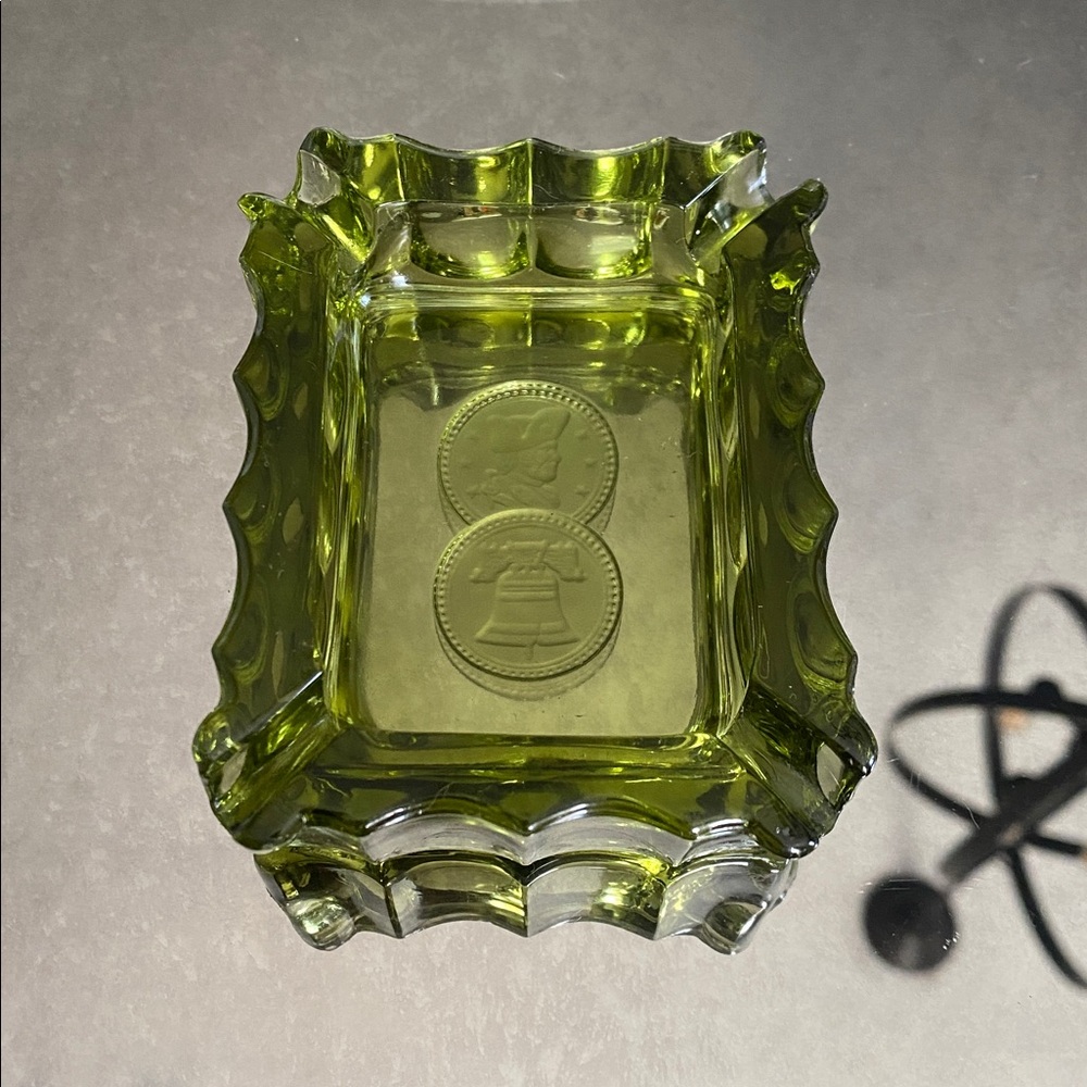 Fostoria Coin Olive Green Glass Ashtray